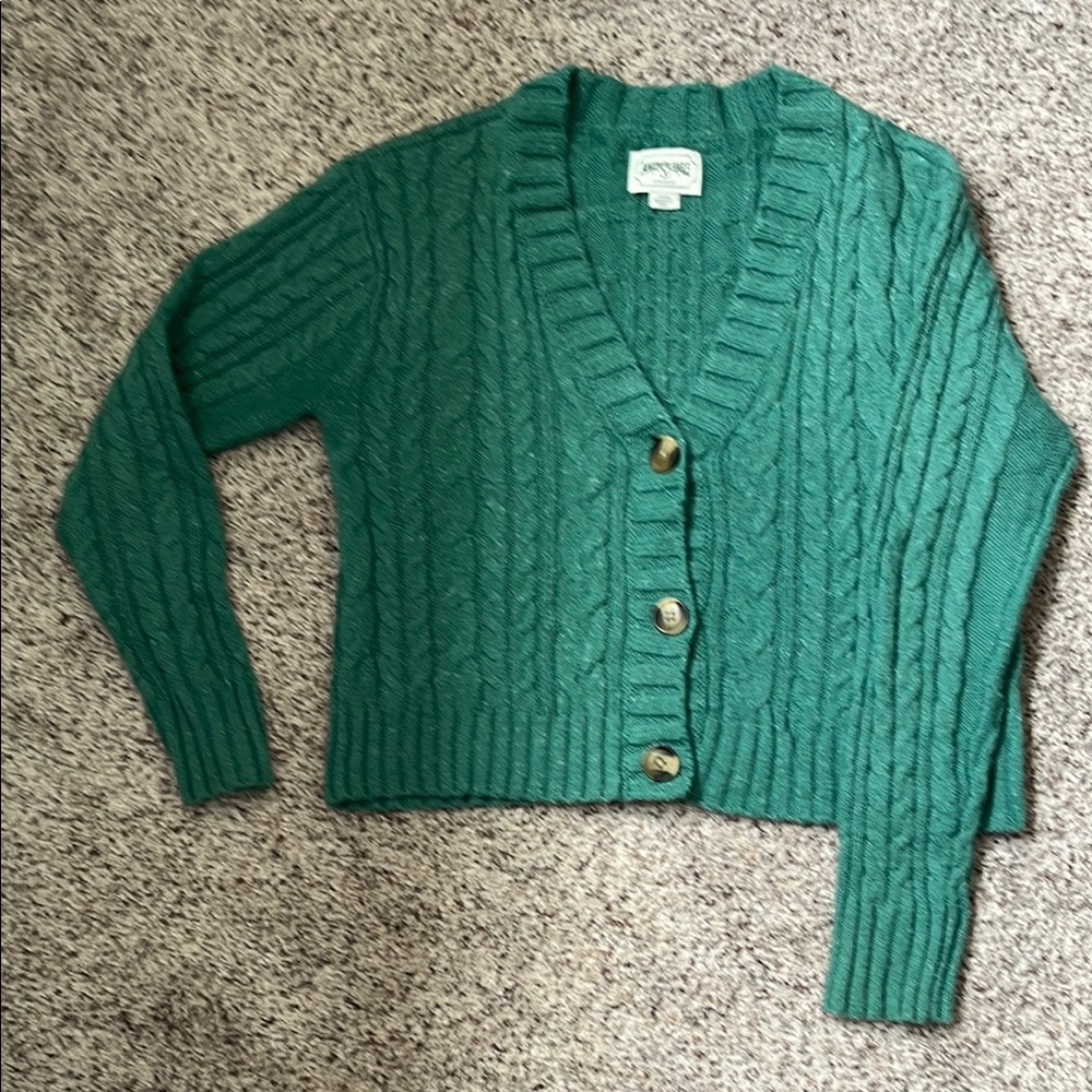 American Eagle Outfitters Green Cable Knit Cardigan Sweater